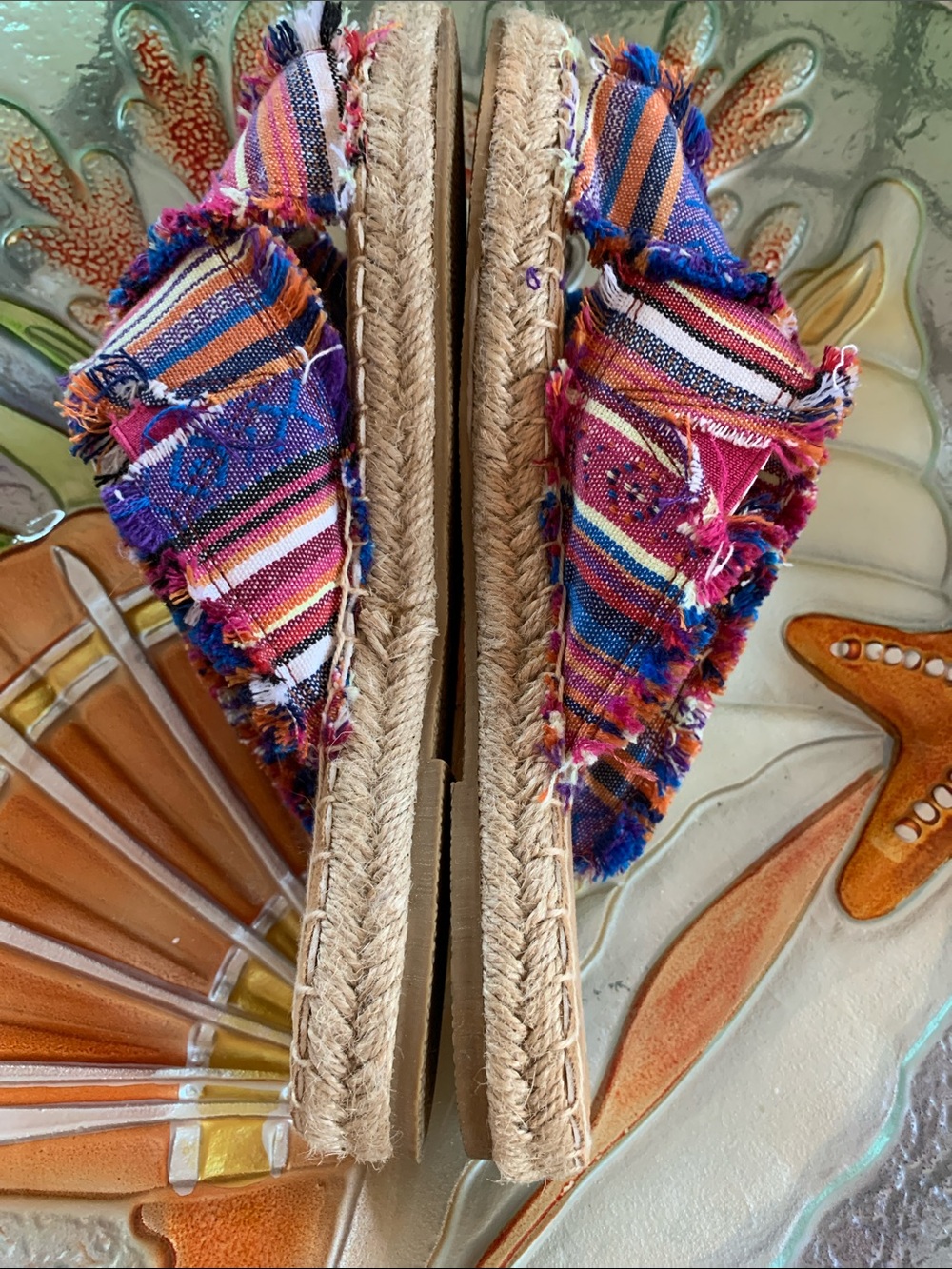 Minnetonka Multicolor Striped Frayed Slide Sandals Size 8 - Picture 4 of 6